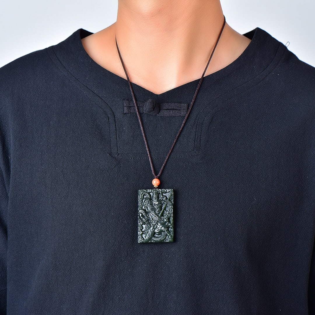 An Exquisite Jasper Figure Pattern Pendant: An Exquisite Jasper Figure Pattern Pendant,Size:2.2in×1.5in 碧玉人物纹挂件
