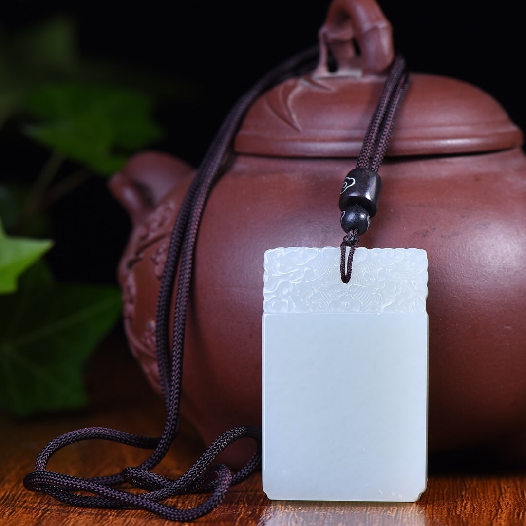 An Exquisite White Jade Auspicious Cloud Pattern Pendant - 5