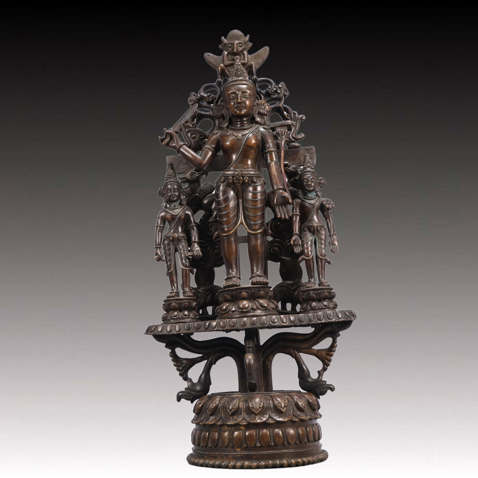 A Solemn Bronze Statue of Manjusri: A Solemn Bronze Statue of Manjusri,Ming Dynasty, China,Size:10.2inx5.9inx22.4in,Weight:11100g 铜文殊菩萨像,中国明代
