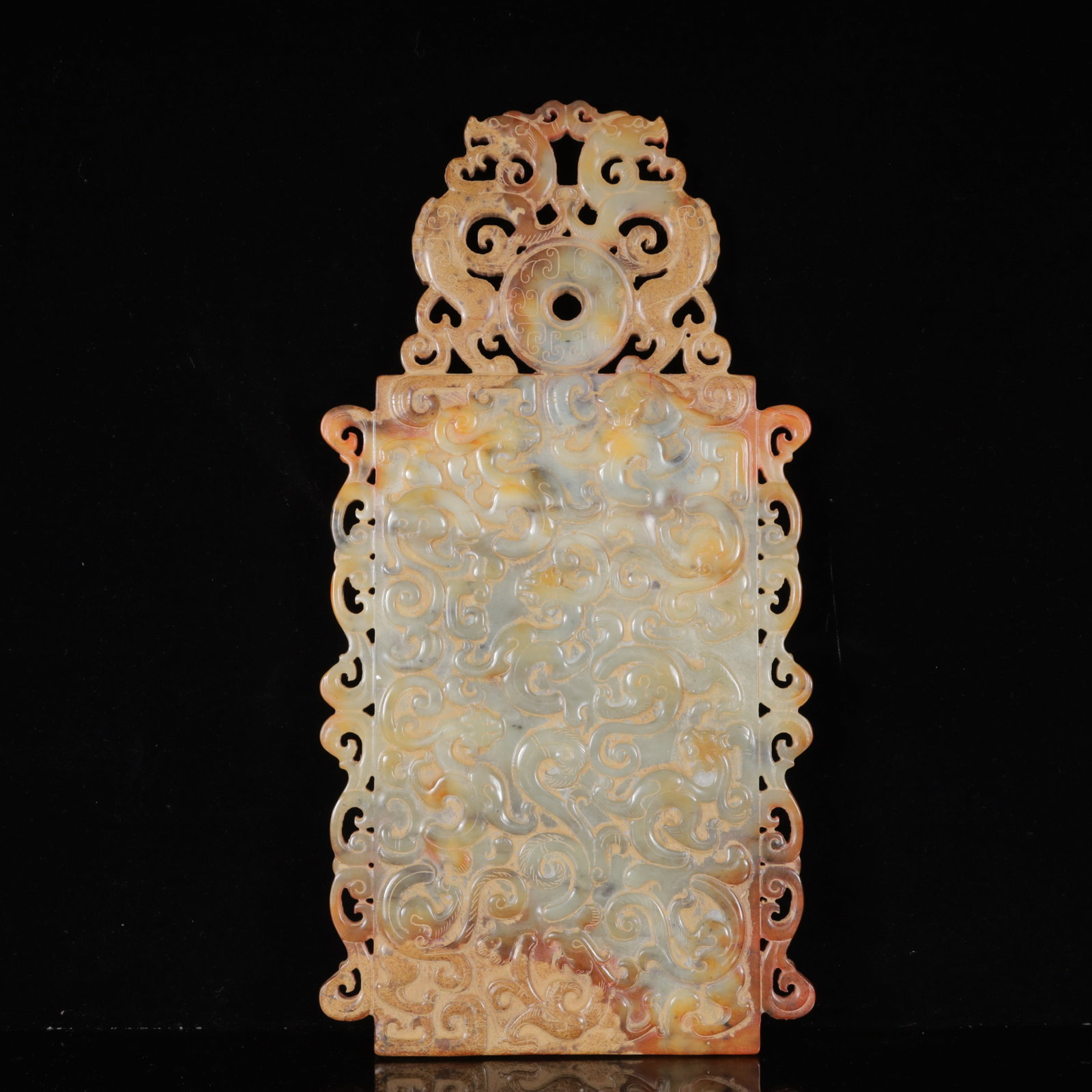 An Exquisite White Jade Chi-Dragon Pattern Ornament: An Exquisite White Jade Chi-Dragon Pattern Ornament,Qing Dynasty,China,Size:7.9inx0.8inx15in,Weight:1900g 白玉螭龙纹摆件,中国清代
