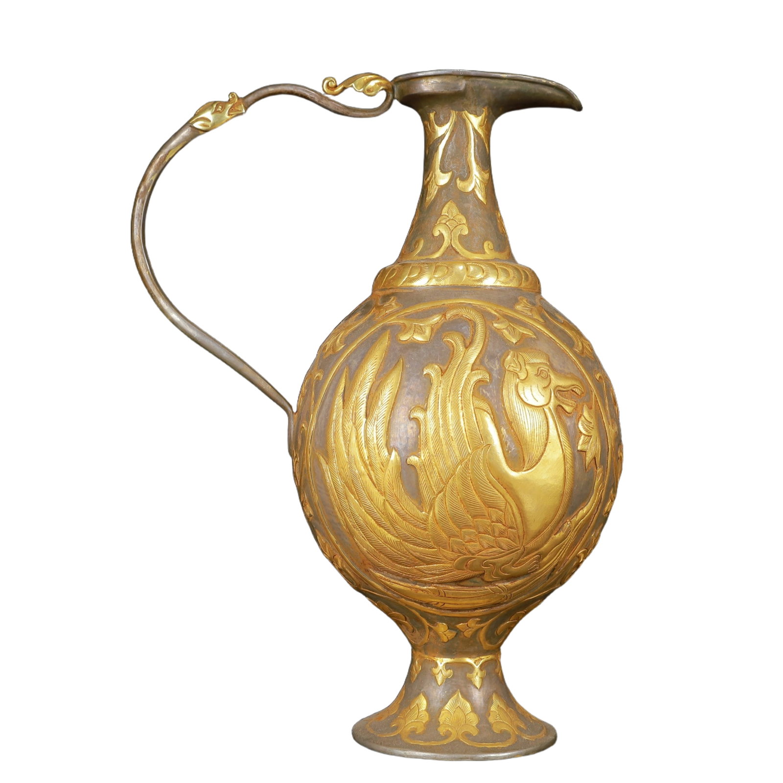 An Exquisite Gilt Silver Phoenix Pattern Ewer - 8