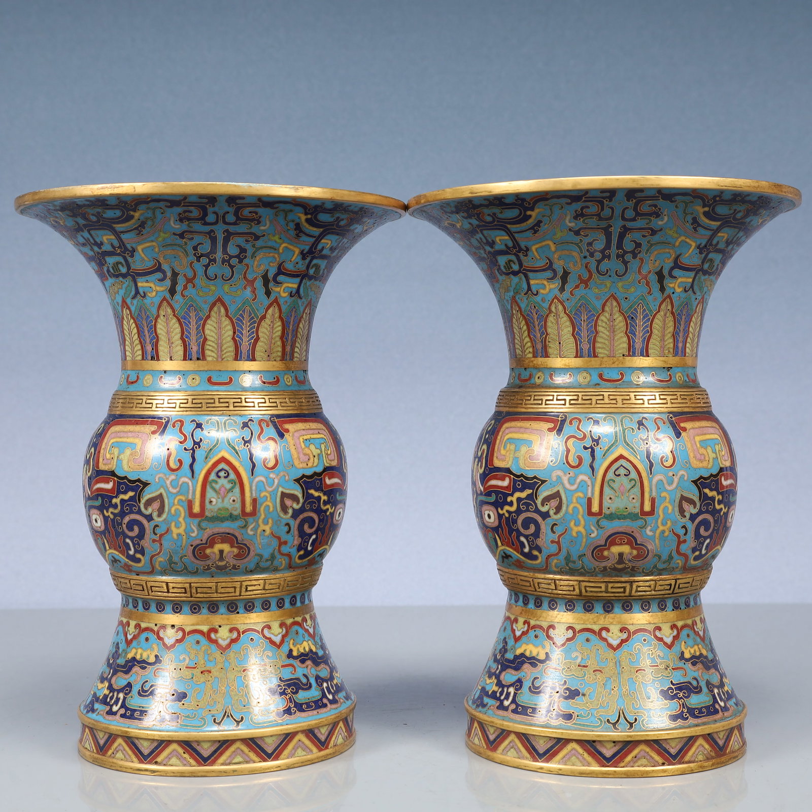 A Pair of Exquisite Cloisonne Lotus Pattern Vases: A Pair of Exquisite Cloisonne Lotus Pattern Vases,Ming Dynasty, China,Jingtai Four-character Mark,Size:5.2inx7.2in,Weight:2000g