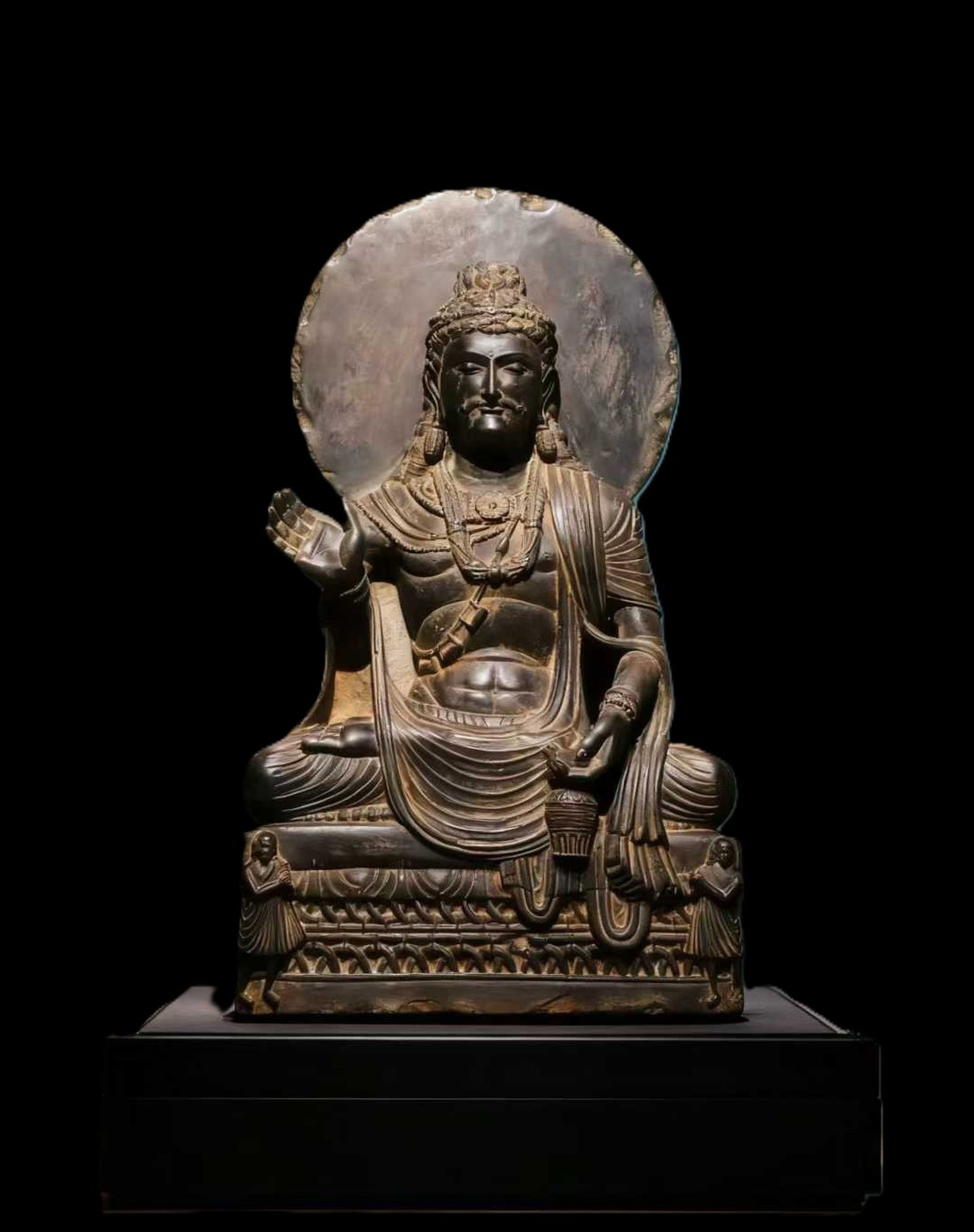 A Solemn Schistose Statue of Gandhara: A Solemn Schistose Statue of Gandhara,N.Qi,China,Size:39.4inx22inx9.1in 片岩石犍陀罗像,中国北齐时期