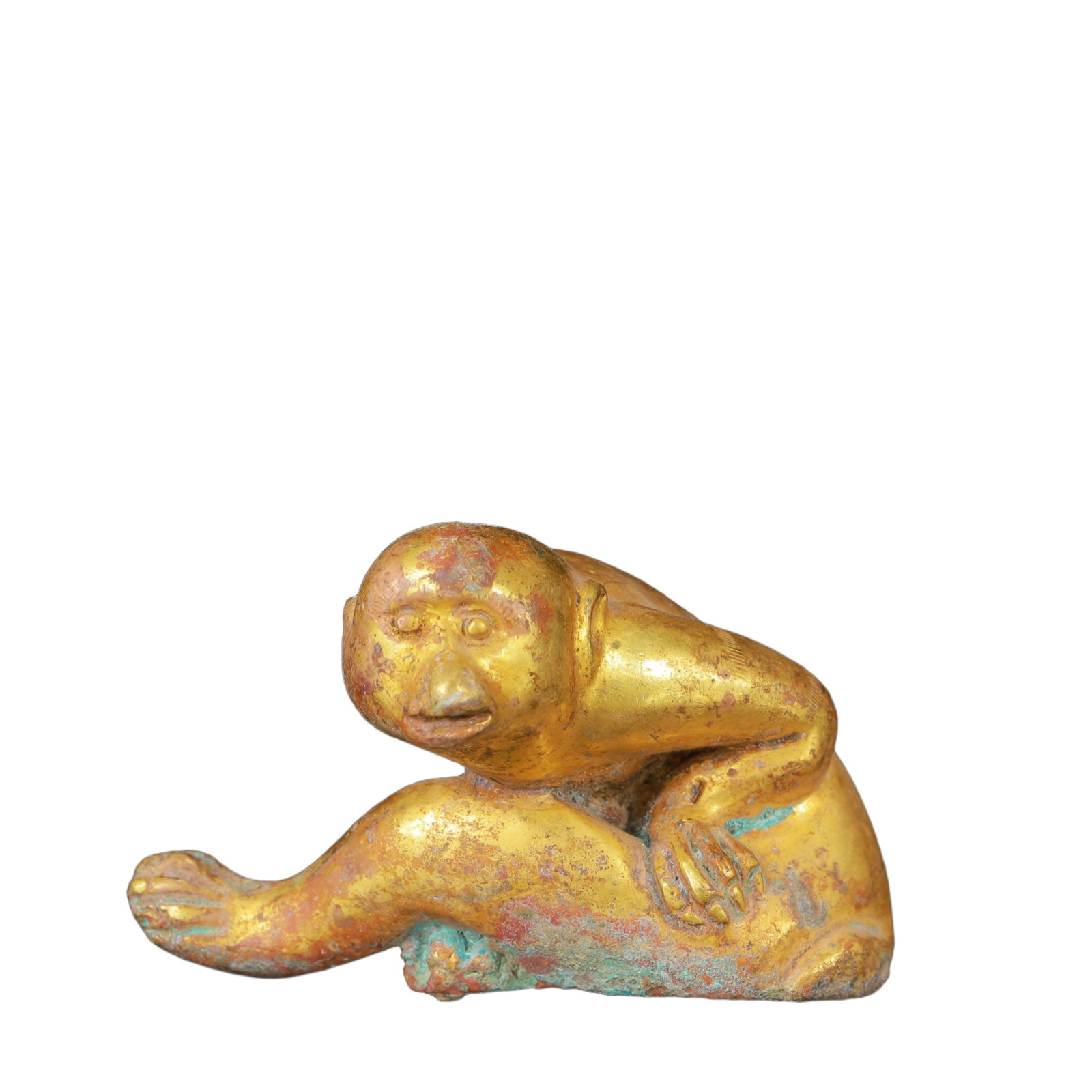 An Exquisite Gilt Bronze Monkey Ornament: An Exquisite Gilt Bronze Monkey Ornament,Qing Dynasty,China,Size:3.1inx1.6inx2in,Weight:162g 铜鎏金猴子摆件,中国清代
