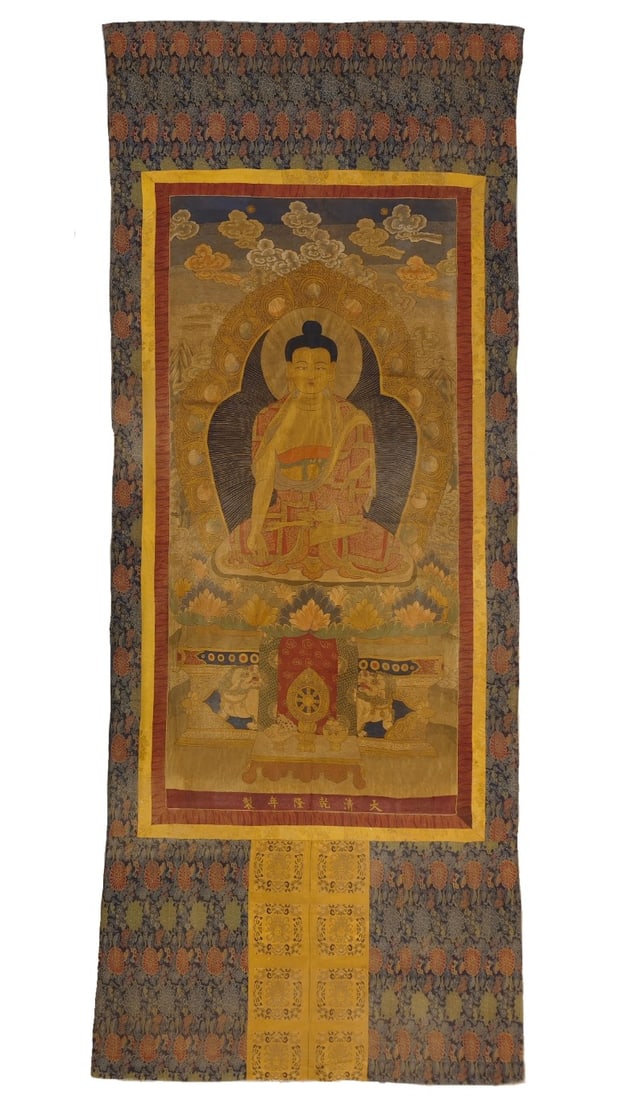 An exquisite brocade Buddha statue thangka (1 of 7)