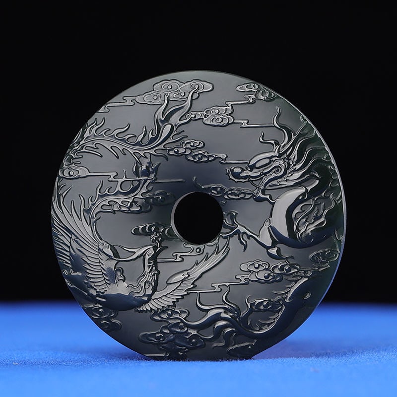 An Exquisite Cyan jade Dragon and Phoenix Pattern Pendant: An Exquisite Cyan jade Dragon and Phoenix Pattern Pendant 青玉龙凤纹挂件