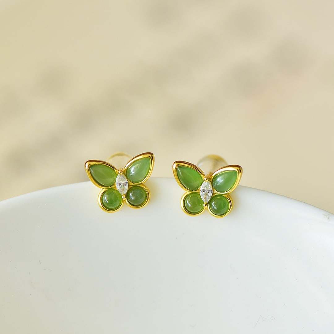 A Pair of Exquisite Sterling Silver-Gold Plated Inlaid Jasper Earrings,Inlaid Diamond: A Pair of Exquisite Sterling Silver-Gold Plated Inlaid Jasper Earrings,Inlaid Diamond,Size:0.1inx0.1in 一对纯银镀金镶碧玉耳环,嵌