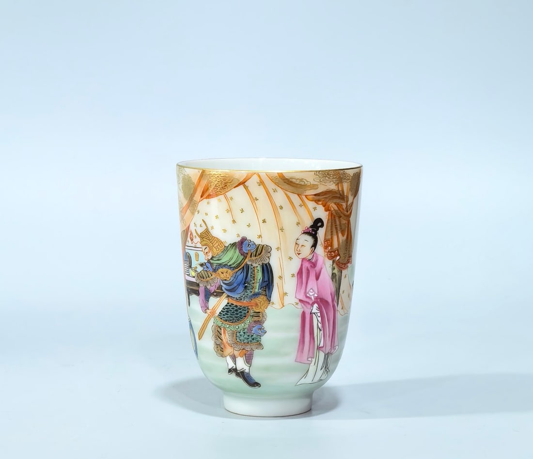 An Exquisite Famille-Rose Character and Story Pattern Cup: An Exquisite Famille-Rose Character and Story Pattern Cup,Qing Dynasty,China,Yongzheng Six-character Mark,Size:2.8inx2in