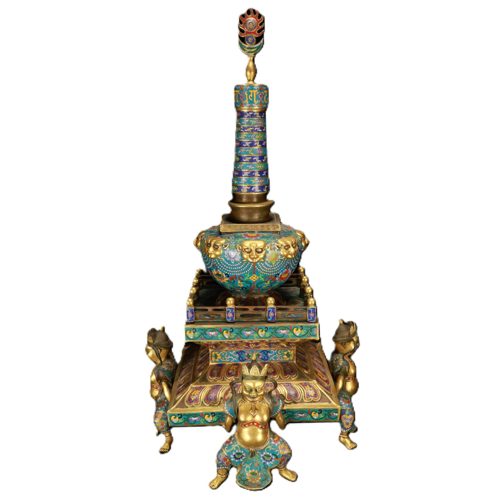 An Exquisite Cloisonne Lotus Pattern Ornament,With Sanskrit: An Exquisite Cloisonne Lotus Pattern Ornament,With Sanskrit,Qing Dynasty,China,Size:13.8inx28.3in,Weight:16900g 景泰蓝缠枝莲纹摆件,带梵