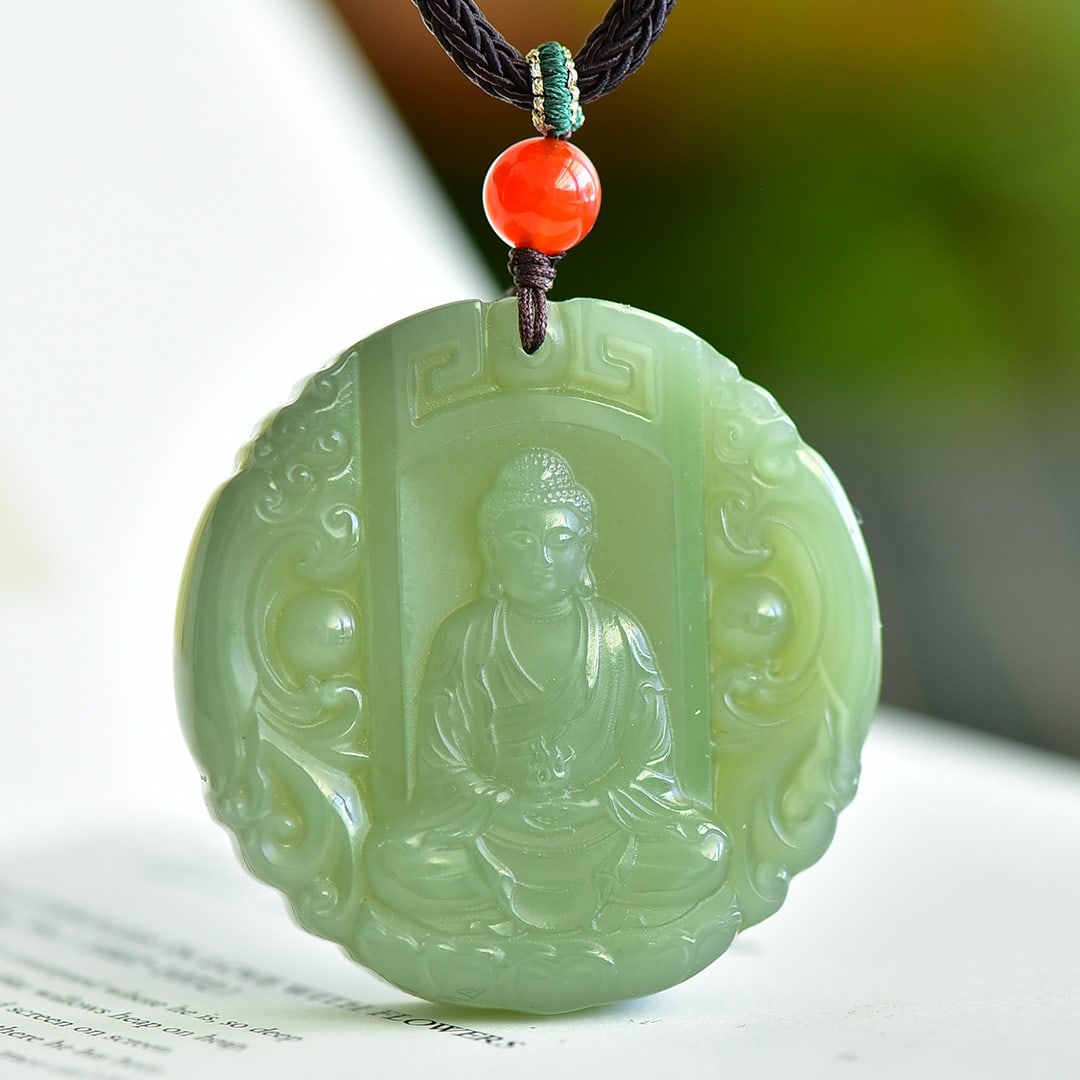 An Exquisite Greenish Jade Statue of Sakyamuni Pendant: An Exquisite Greenish Jade Statue of Sakyamuni Pendant,Size:2inx2in 青玉如来像挂件