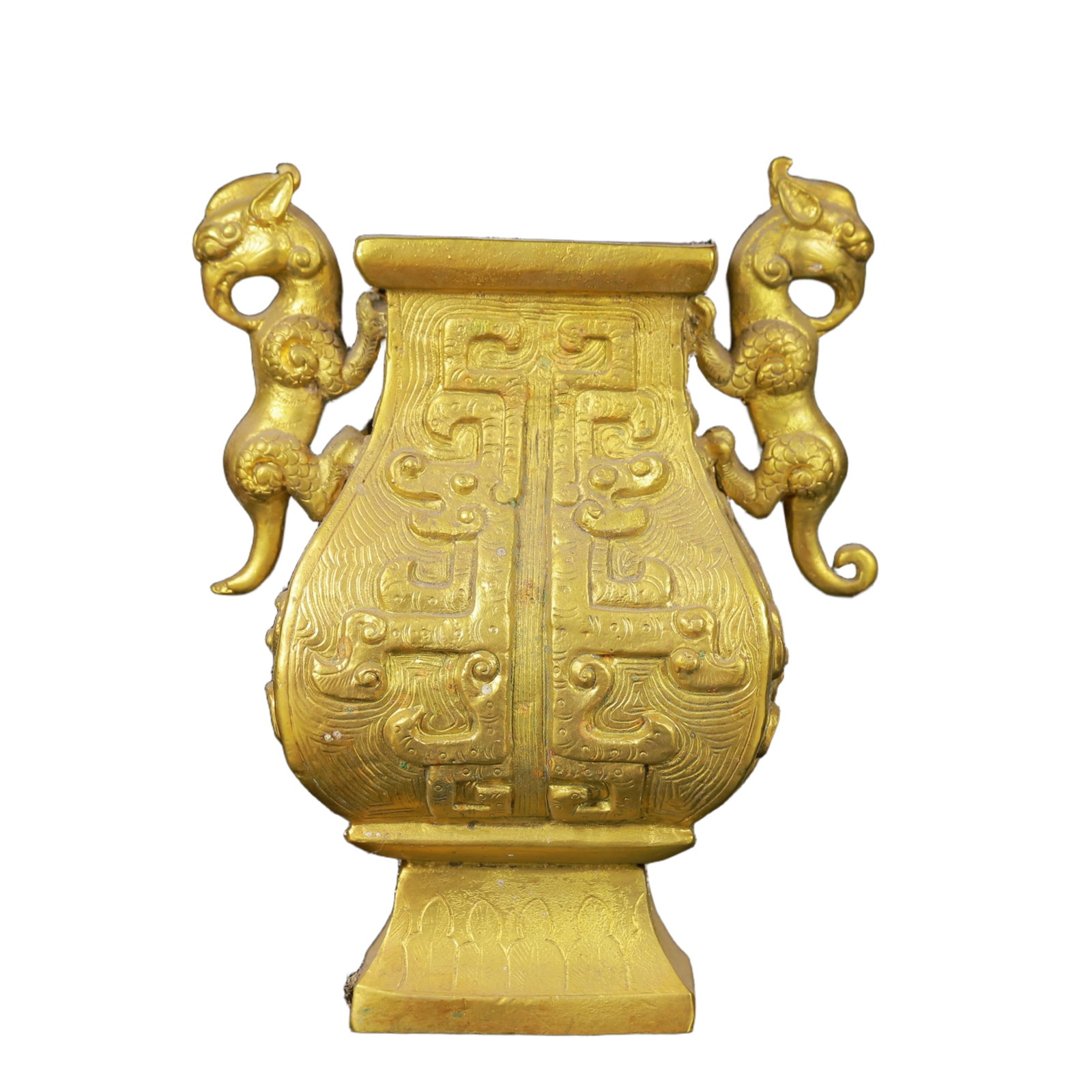 An Exquisite Gilt Bronze Beast-Ears Beast-Ears Vase: An Exquisite Gilt Bronze Beast-Ears Beast-Ears Vase,Qing Dynasty,China,Size:4.3inx2.6inx5.1in,Weight:854g 铜鎏金兽耳兽耳瓶,中国清É