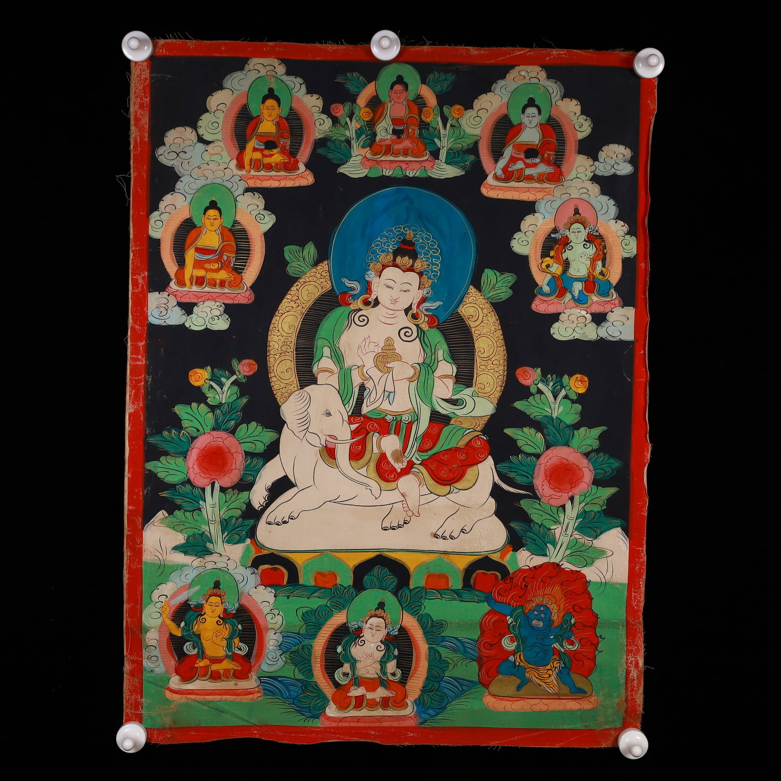 A Rare Painted Color Statue of Samantabhadra Tangka: A Rare Painted Color Statue of Samantabhadra Tangka,Qing Dynasty, China,Size:20.1inx27.2in 彩绘普贤菩萨像唐卡,中国清代