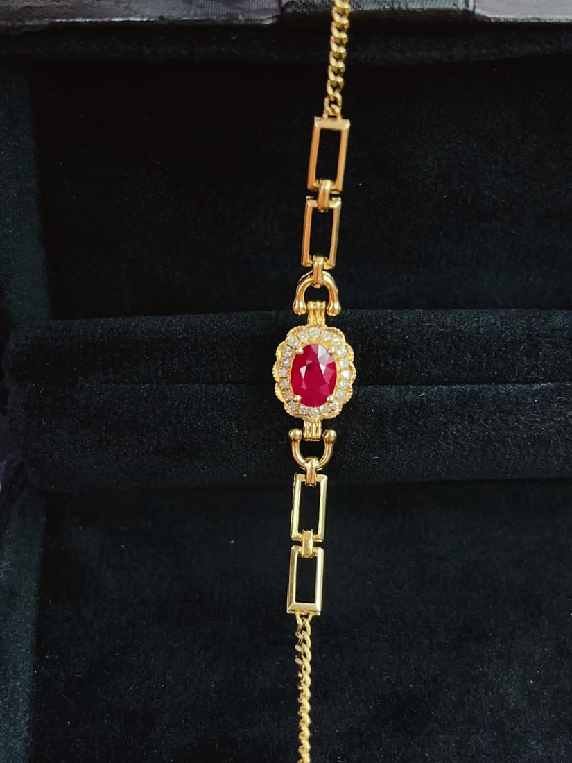 A Exquisite 18k Gold Inlaid 1.00ct Natural Ruby Bracelets,Inlaid Diamond (1 of 4)