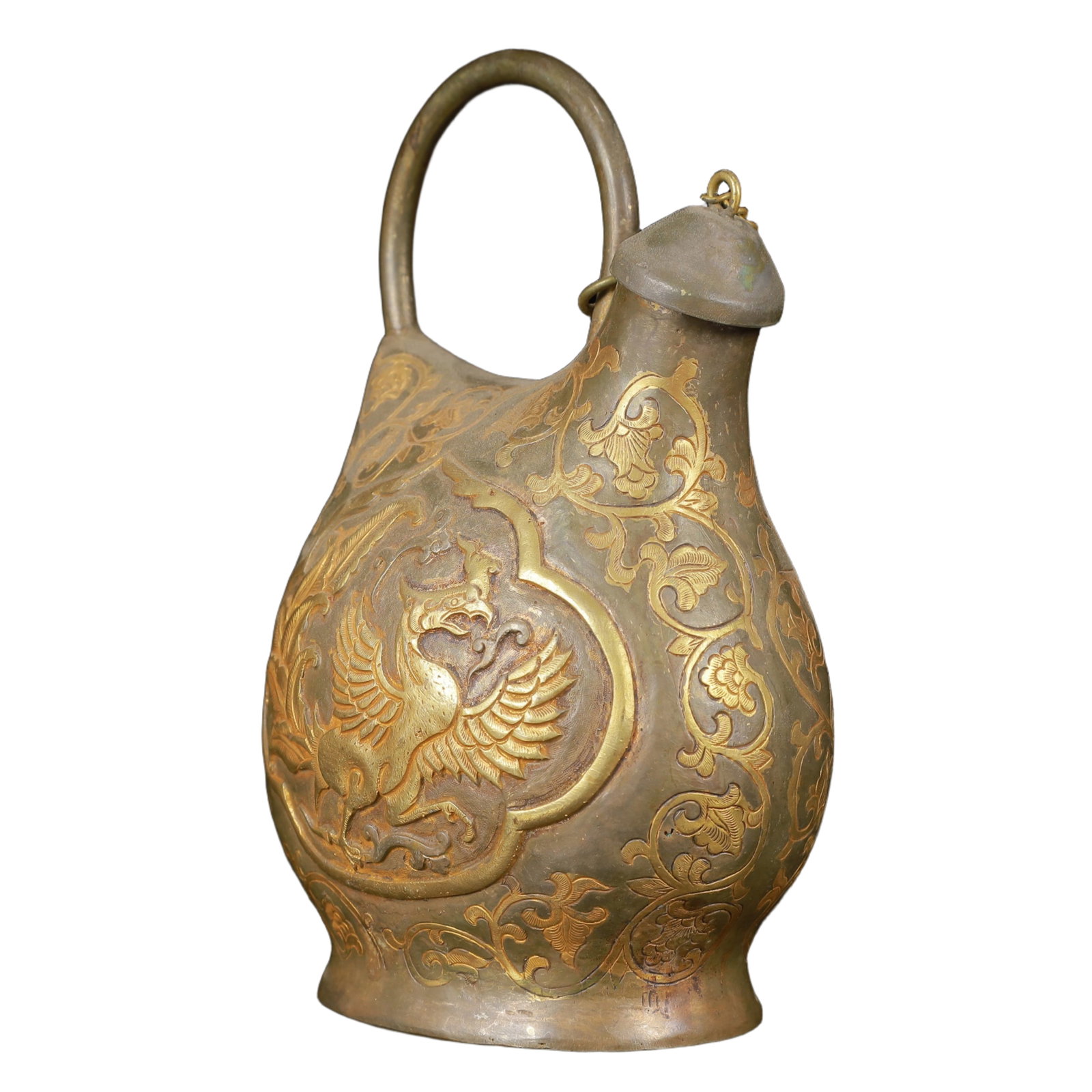 An Exquisite Gilt Silver Phoenix Pattern Ewer - 4