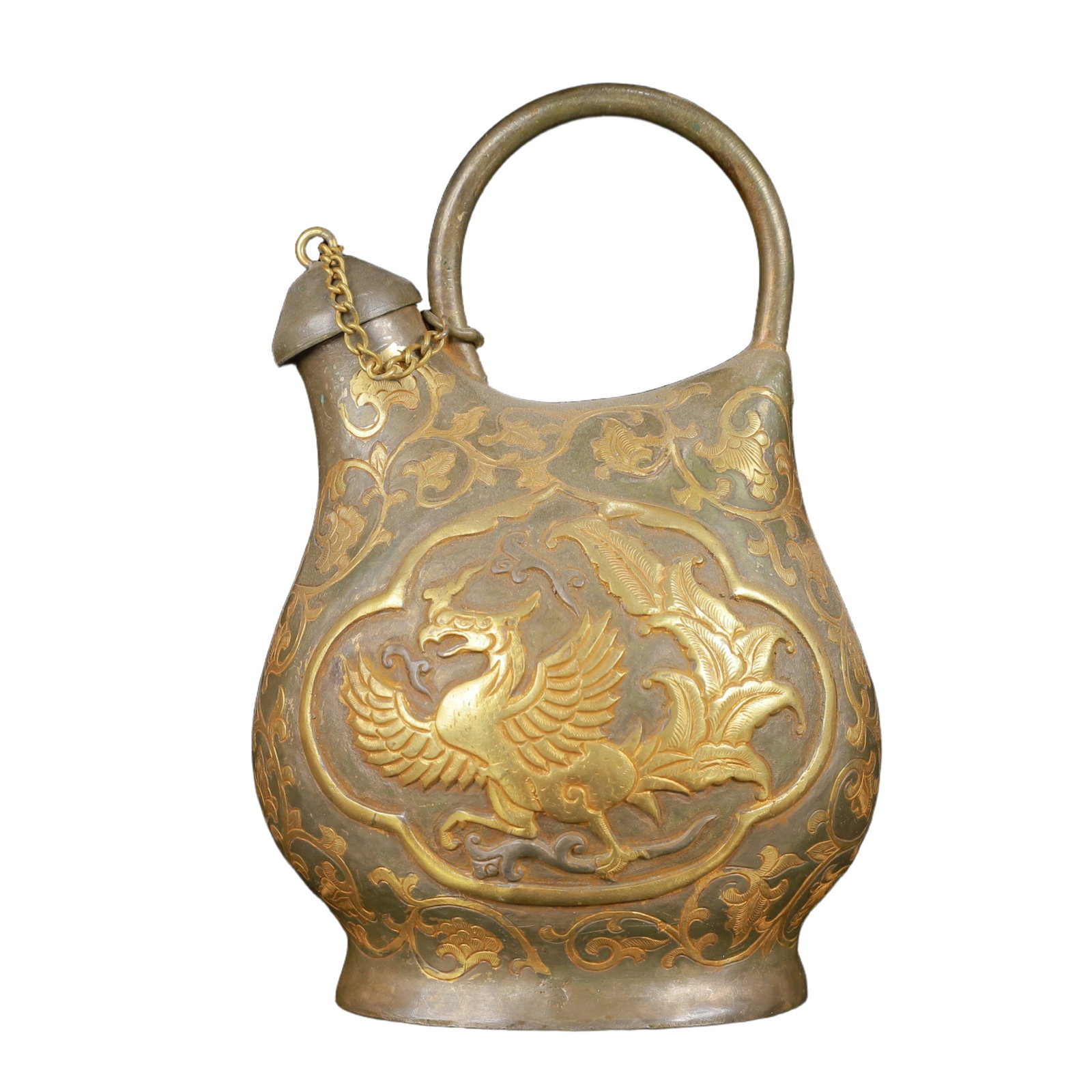 An Exquisite Gilt Silver Phoenix Pattern Ewer - 7