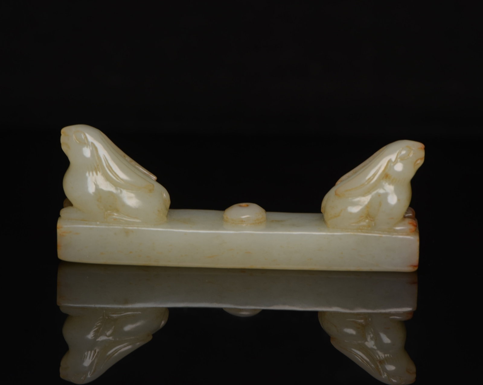 An Exquisite White Jade Rabbit Incense holder: An Exquisite White Jade Rabbit Incense holder,Qing Dynasty,China,Size:3.3inx1.2inx0.7in,Weight:73g 白玉兔子香插,中国清代