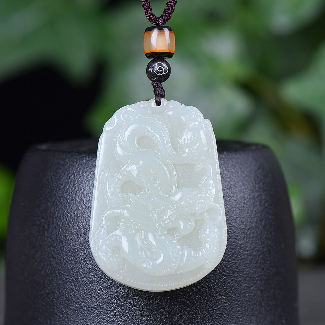 An Exquisite White Jade Dragon Pattern Pendant: An Exquisite White Jade Dragon Pattern Pendant,Size:1.3inx2in 白玉龙纹挂件