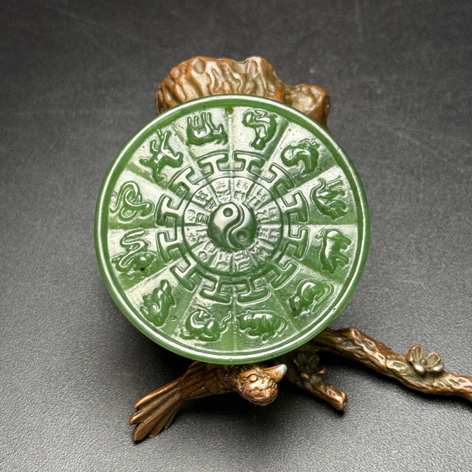 An Exquisite Jasper the Twelve Chinese Zodiac Signs Pattern Pendant: An Exquisite Jasper the Twelve Chinese Zodiac Signs Pattern Pendant,Qing Dynasty,China,Size:2.1inx0.2in,Weight:21g