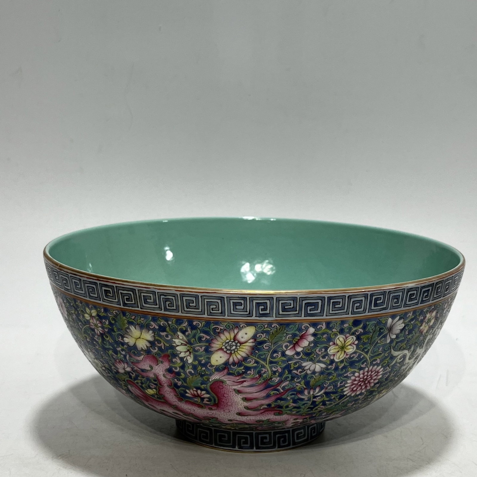 An Exquisite Famille-Rose Painted Gold Lotus and Phoenix Pattern Bowl: An Exquisite Famille-Rose Painted Gold Lotus and Phoenix Pattern Bowl,Qing Dynasty,China,Daoguang Six-character Mark,Size:8.3in 粉彩描金缠枝莲凤纹