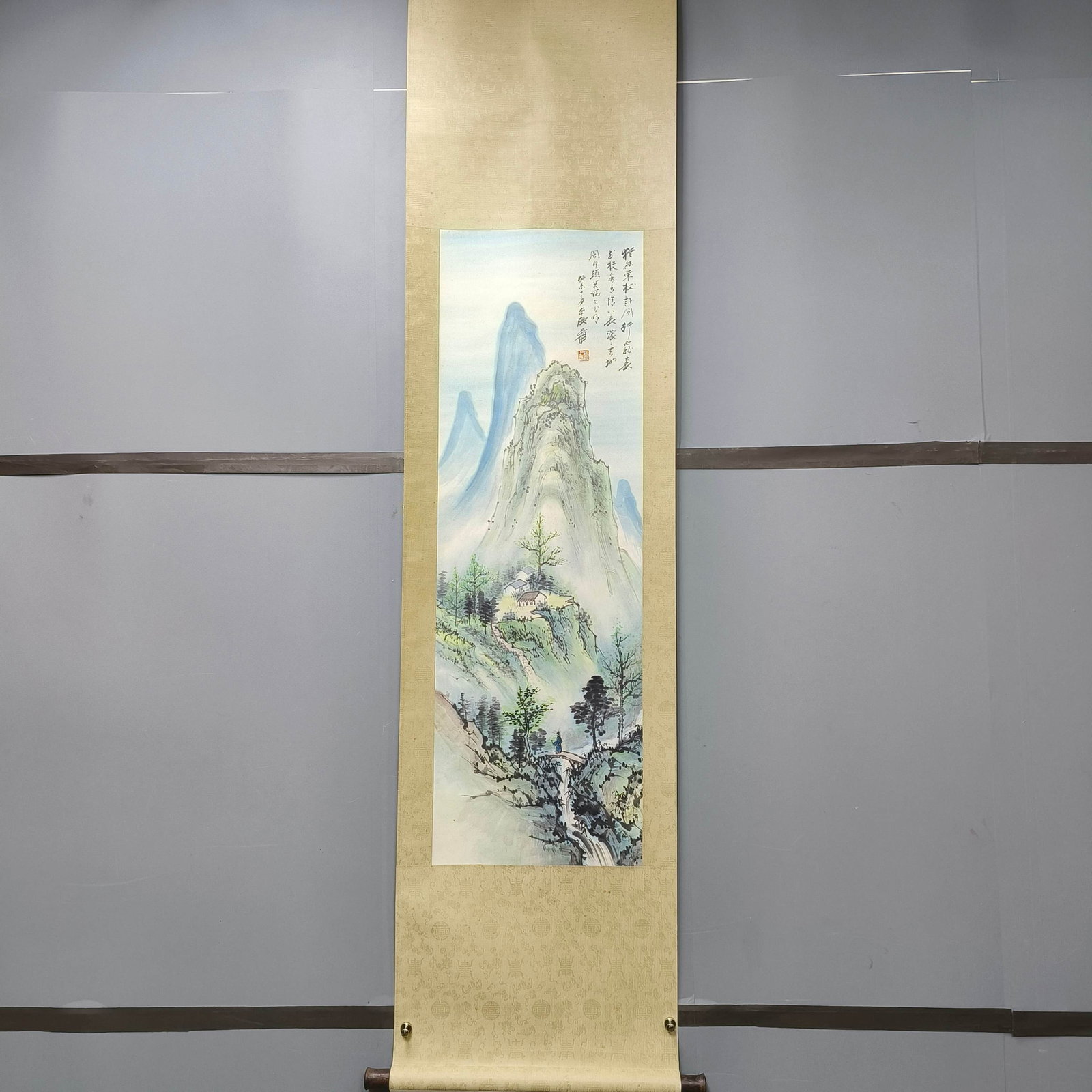 A Chinese Vertical Scroll Ink Painting of Landscape on Paper: A Chinese Vertical Scroll Ink Painting of Landscape on Paper,Zhang Daqian,Size:15inx46.1in