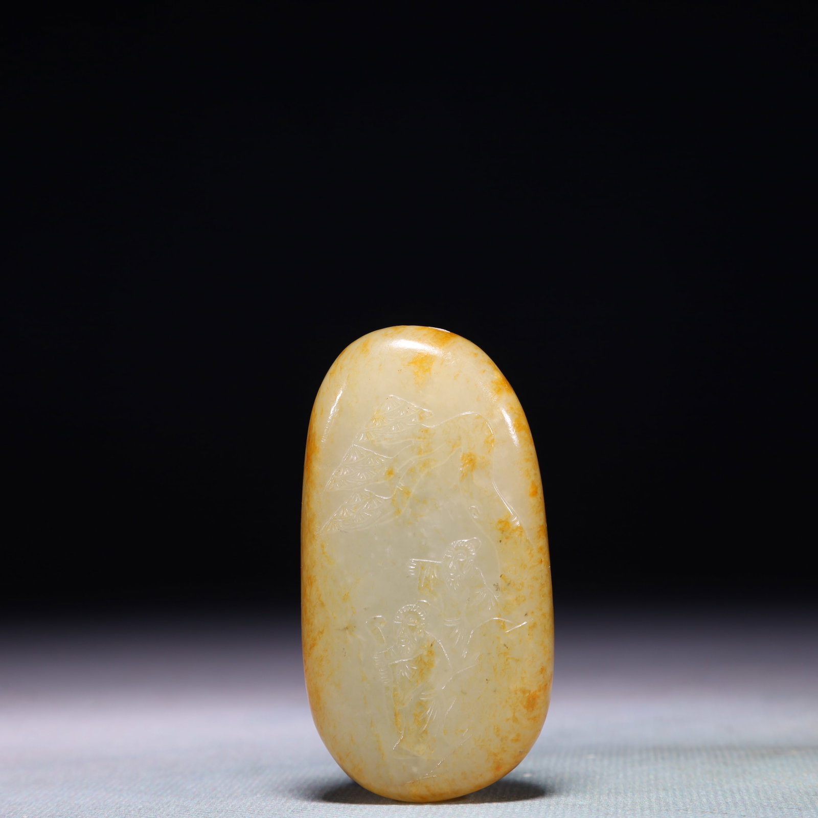 An Exquisite White Jade Character and Story Pattern Ornament,with poem: An Exquisite White Jade Character and Story Pattern Ornament,with poem,Qing Dynasty,China,Size:2.4inx1.2inx0.4in,Weight:67.7g