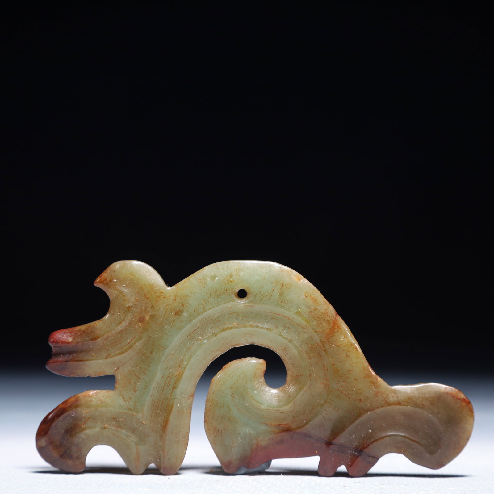 An Archaic Hongshan Culture Green Jade Pendant: An Archaic Hongshan Culture Green Jade Pendant,Ancient Time,China,Size:4.1inx2in,Weight:37g