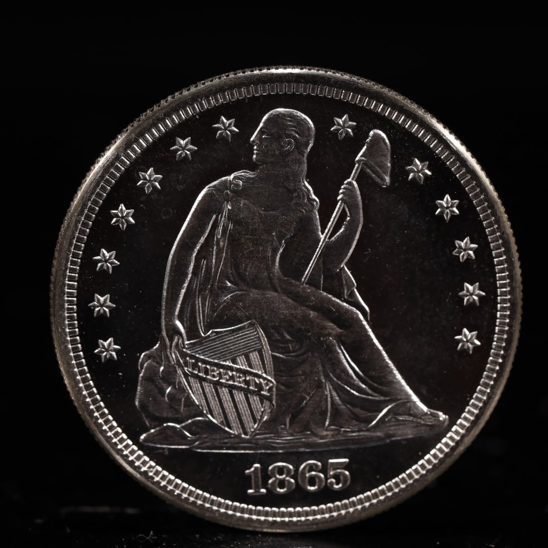 USA One Dollar 1865 Coin: American coin. IN GOD WE TRUST / LIBERTY / 1865 / UNITED STATES OF AMERICA / ONE DOL. Weight:26.9g.