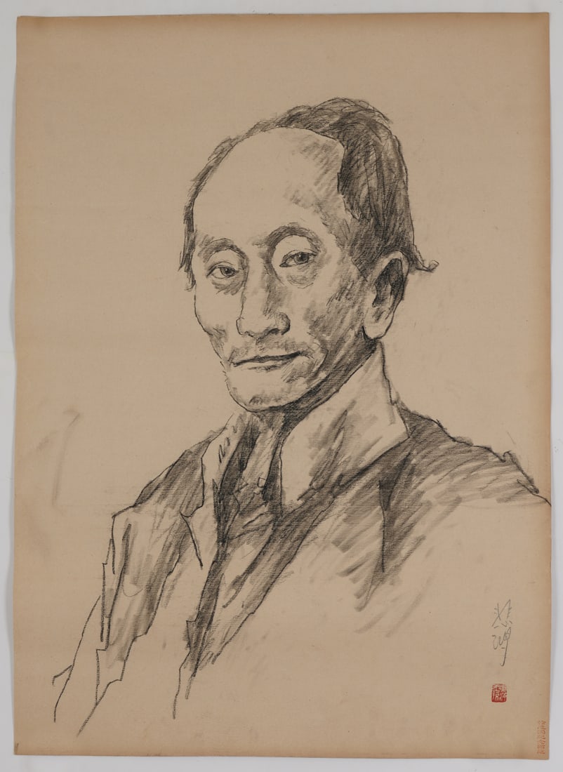 A Chinese Ink Painting of Figure on Paper: A Chinese Ink Painting of Figure on Paper,Xu Beihong,Size:33.1inx23.6in 一幅中国水墨人物画,徐悲鸿