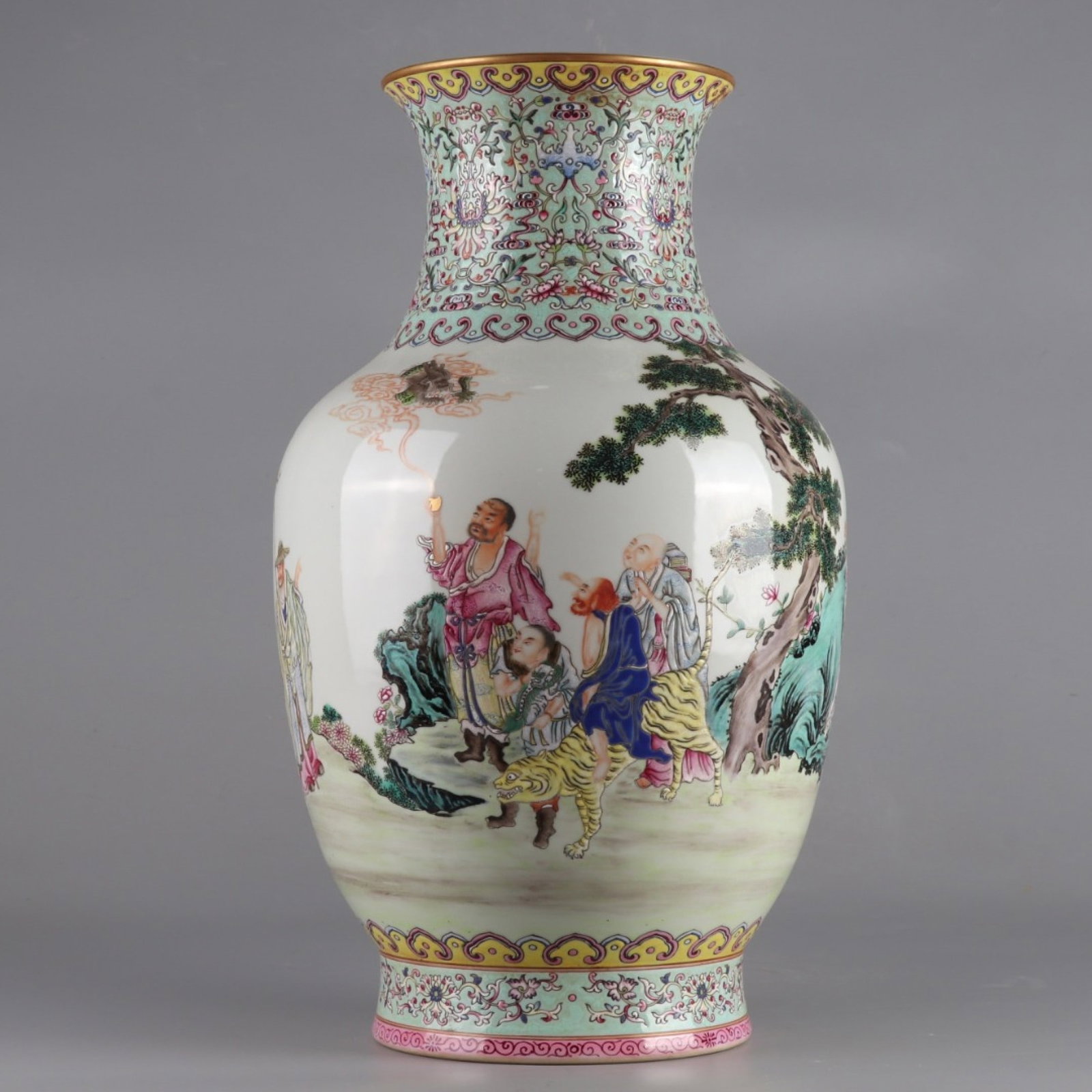 A Rare Famille-Rose Character and Story Pattern Vase: A Rare Famille-Rose Character and Story Pattern Vase,Qing Dynasty,China,Qianlong Six-character Mark,Size:14.6inx8.7in 粉彩人物故事纹瓶,中国&