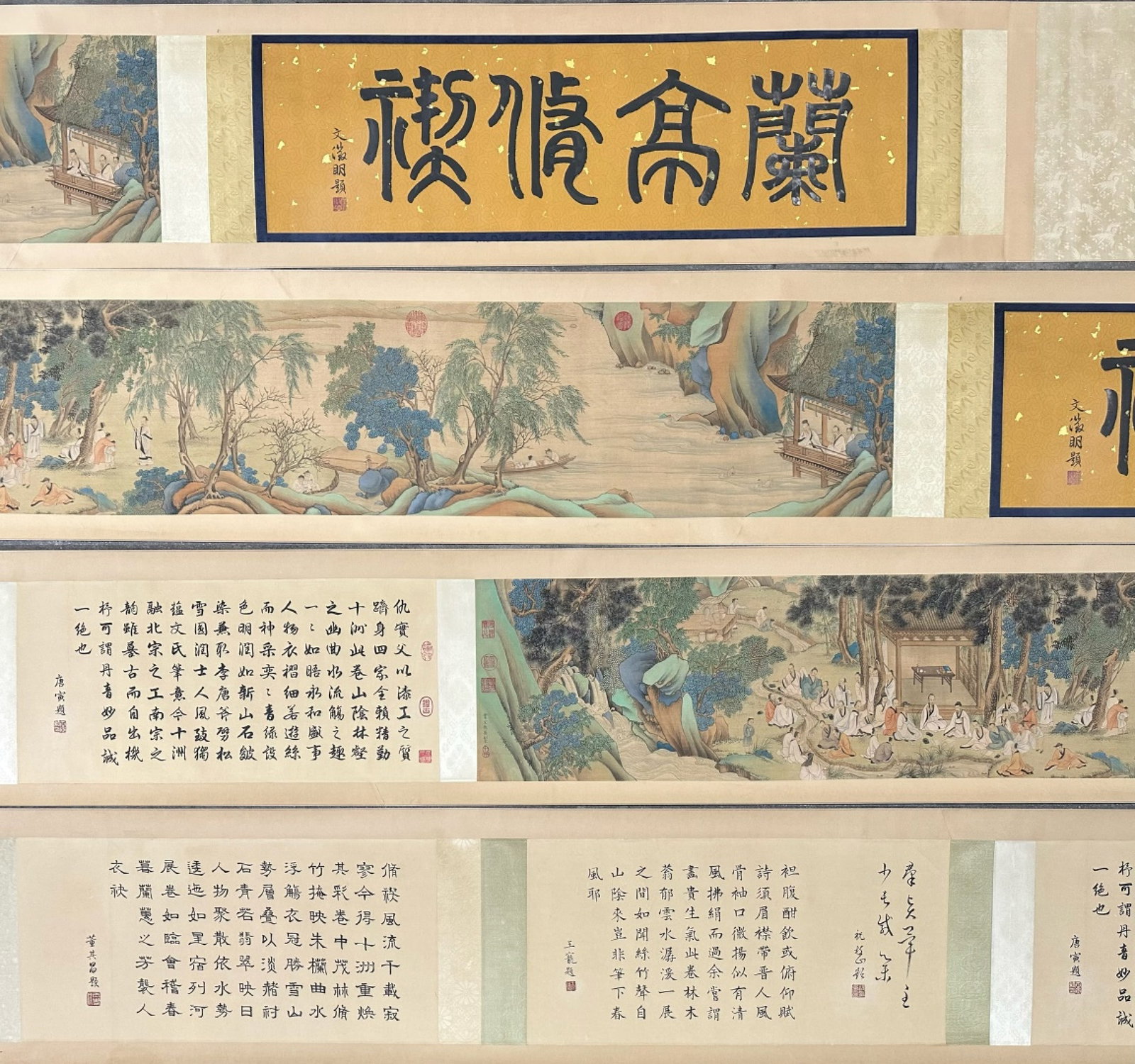 A Chinese Hand Scroll Ink Painting of Figure and Story on Silk: A Chinese Hand Scroll Ink Painting of Figure and Story on Silk,Chou Ying,Size:(Without Frame)89inx13in,(Entirety)275.6inx16.5in 一幅中国水墨绢本人