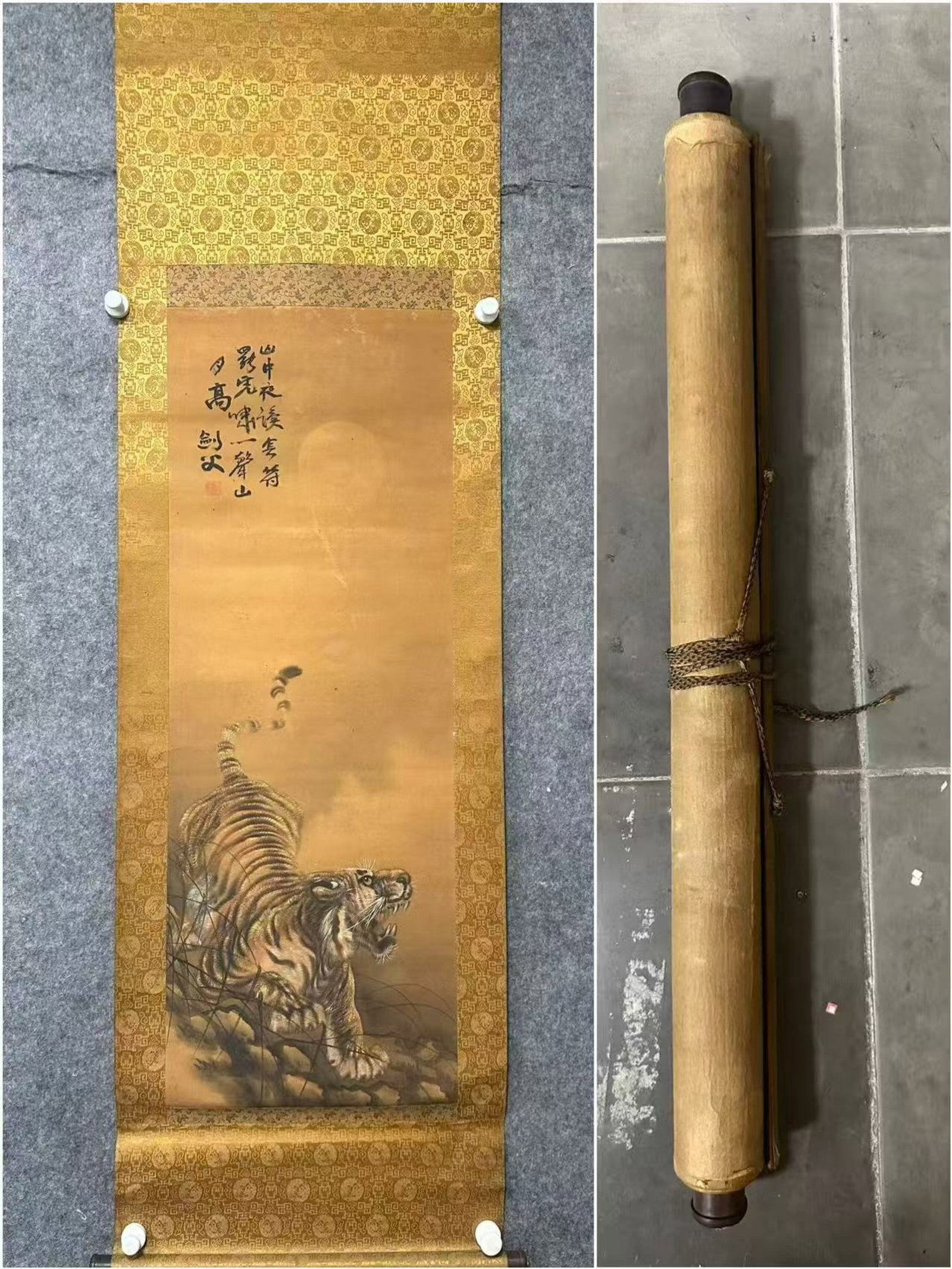 A Chinese Vertical Scroll Ink Painting of Tiger on Silk (1 of 8)