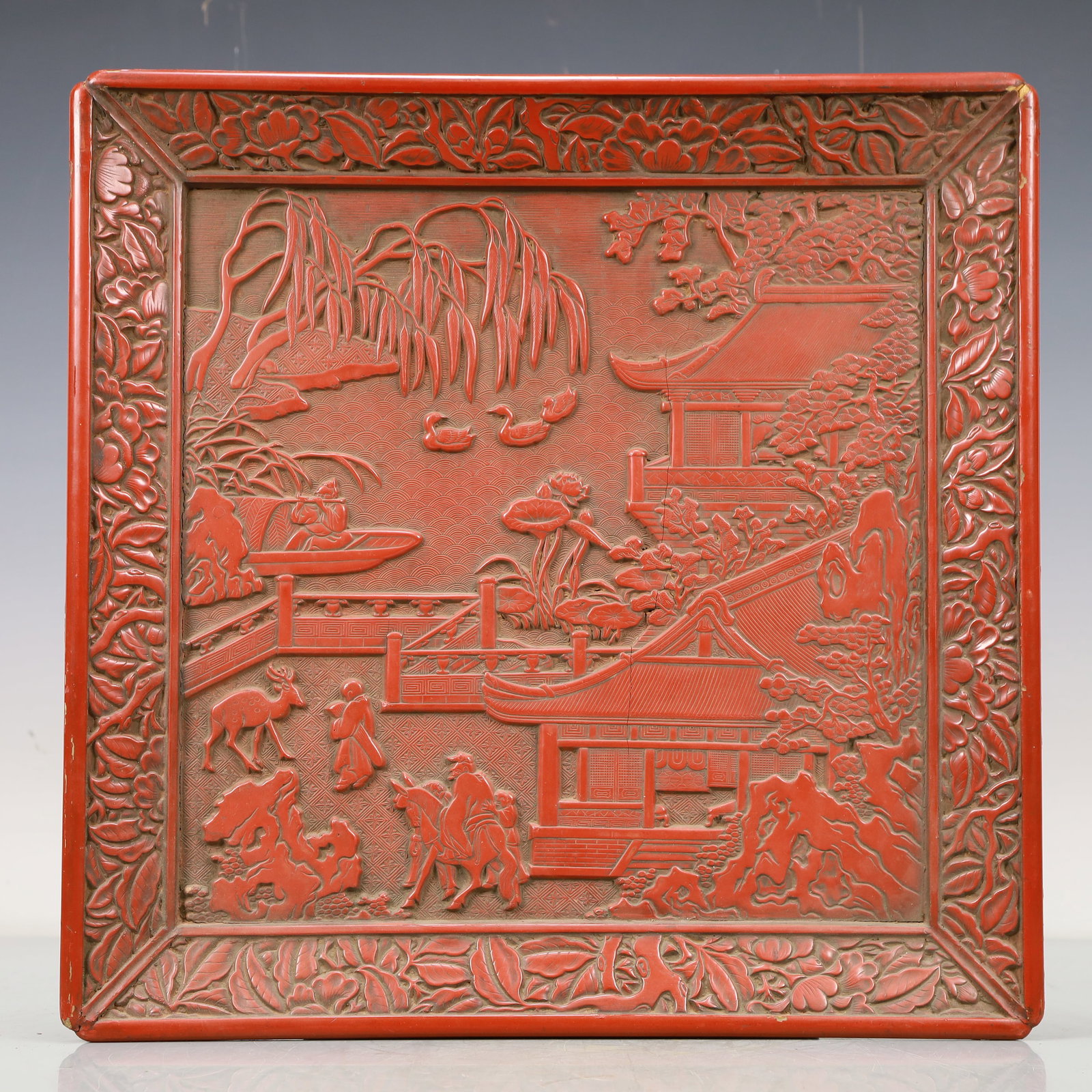 An Excellent Cinnabar-Lacquer 'Figure& Landscape' Dish (1 of 7)