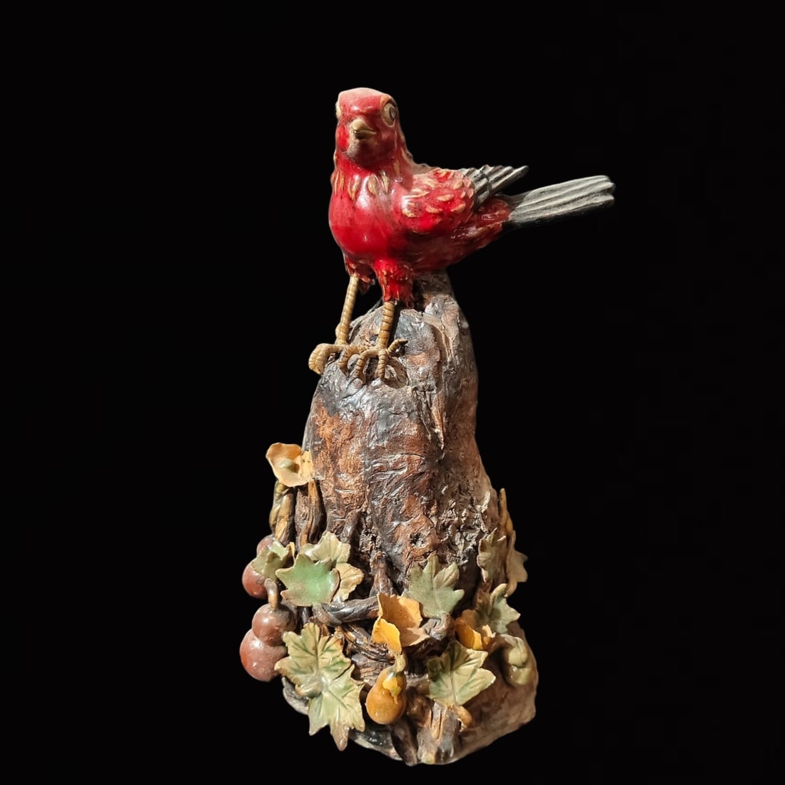 An Exquisite Shiwan yao Bird Ornament,With Inscription: An Exquisite Shiwan yao Bird Ornament,With Inscription,the Republic of China,With Mark,Size:5.9inx5.5inx10.2in 石湾窑鸟摆件,带铭文,中国