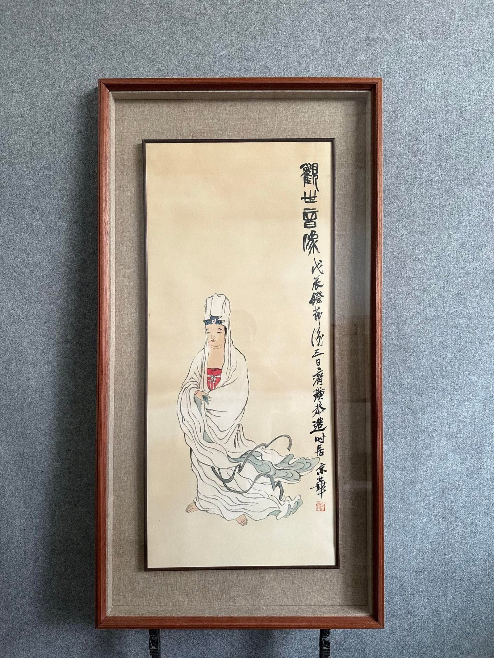 A Chinese Ink Painting of Figure on Paper with Frame: A Chinese Ink Painting of Figure on Paper with Frame,Qi Baishi,Size:15.7inx35.4inx2.4in 一幅中国水墨人物画带画框,齐白