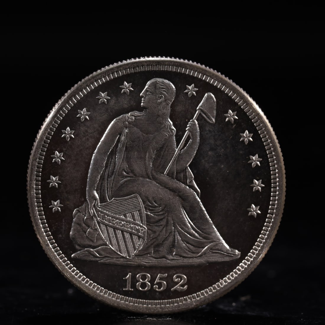 USA One Dollar 1852 Coin: American coin. IN GOD WE TRUST / LIBERTY / 1852 / UNITED STATES OF AMERICA / ONE DOL. Weight:26.9g.