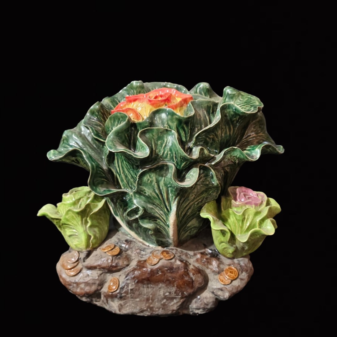 A Huge Shiwan yao Cabbage Ornament: A Huge Shiwan yao Cabbage Ornament,the Republic of China,With Mark,Size:15.7inx8.3inx15in 石湾窑白菜摆件,中国民国时期,