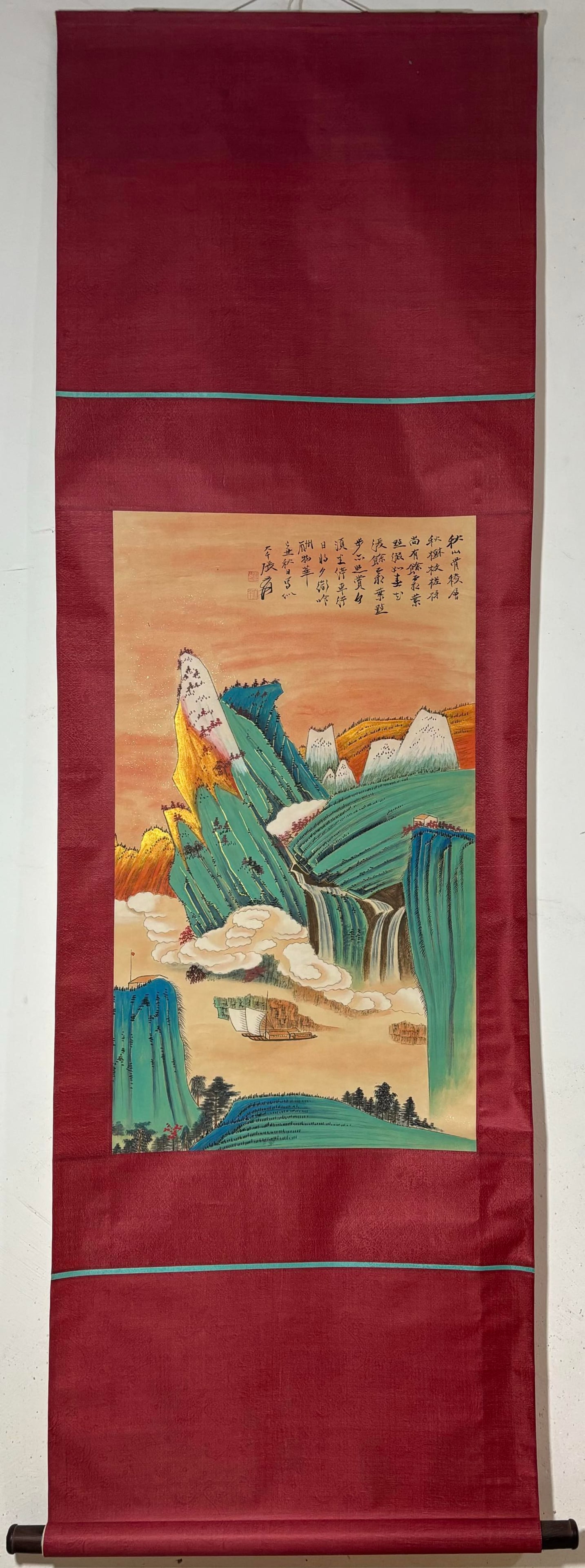 A Chinese Vertical Scroll Ink Painting of Landscape on Paper: A Chinese Vertical Scroll Ink Painting of Landscape on Paper,Zhang Daqian,Size:33.7inx19.3in