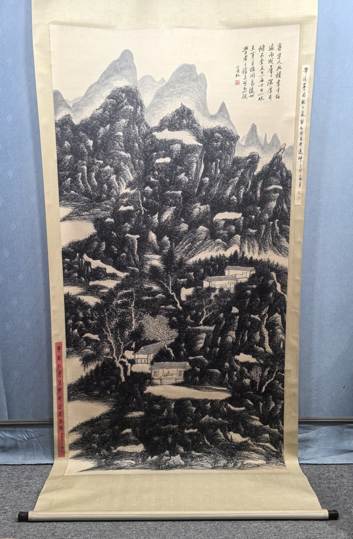 A Chinese Vertical Scroll Ink Painting of Landscape on Paper,Huang Binhong: A Chinese Vertical Scroll Ink Painting of Landscape on Paper,Huang Binhong,Size:48inx94.5in