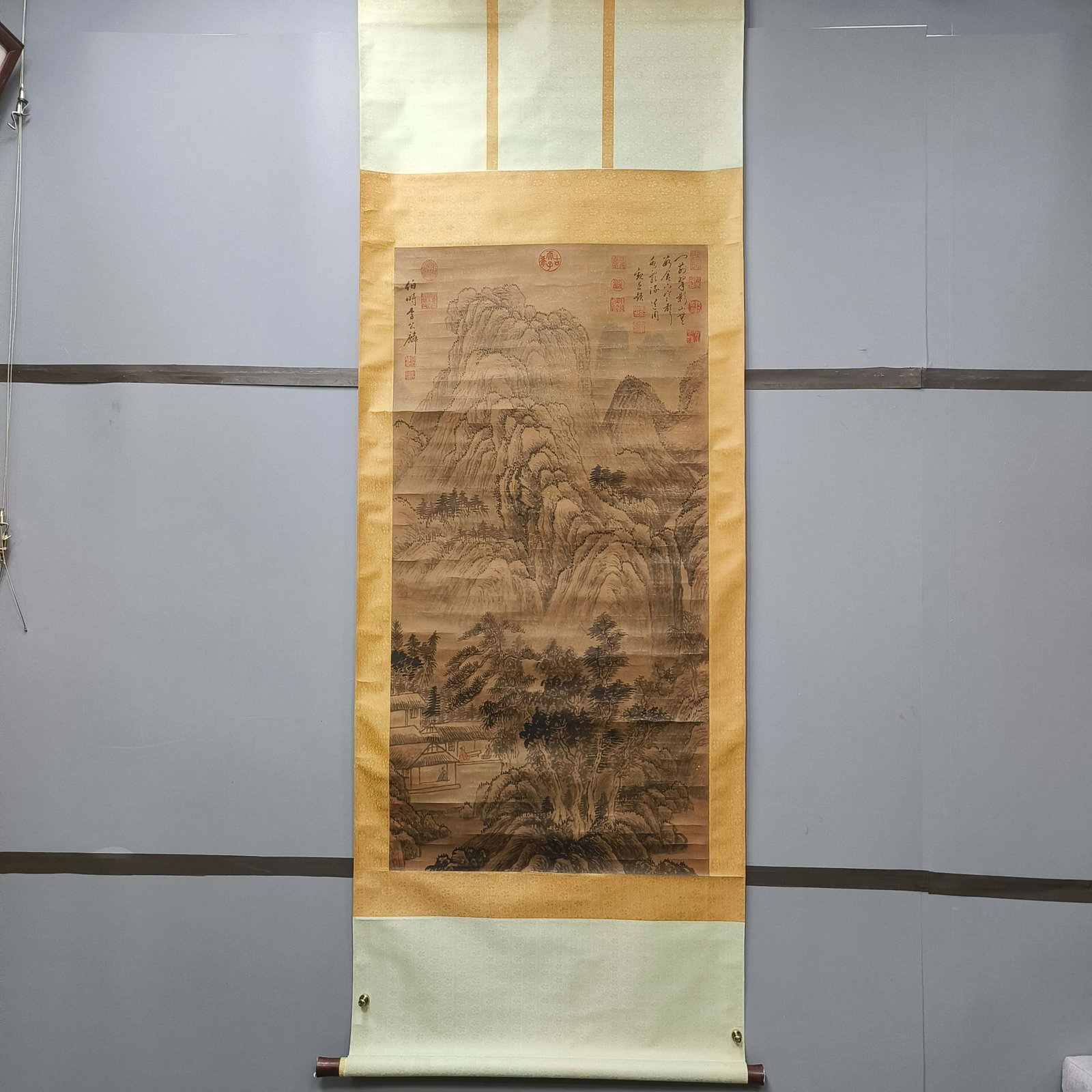 A Chinese Vertical Scroll Ink Painting of Landscape on Paper (1 of 9)