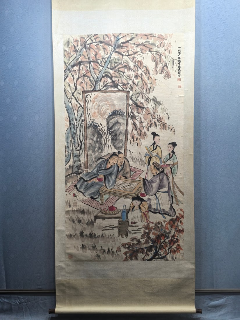 A Chinese Vertical Scroll Ink Painting of Figure on Paper,Fu Baoshi: A Chinese Vertical Scroll Ink Painting of Figure on Paper,Fu Baoshi,Size:36.7inx69.8in 一幅中国水墨人物画立轴,傅抱石