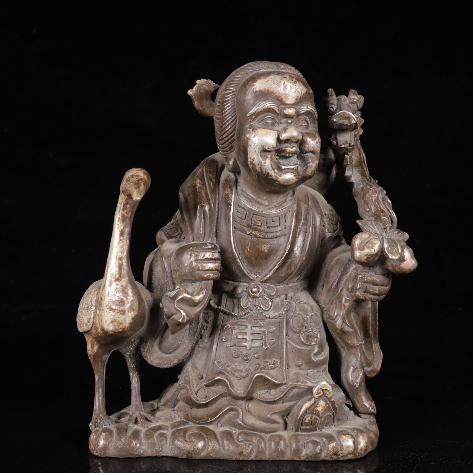 An Exquisite Silver-Plated Bronze Figure Ornament: An Exquisite Silver-Plated Bronze Figure Ornament,Qing Dynasty,China,Size:7.1inx3.9inx8.3in,Weight:2100g 铜镀银人物摆件,中国清代