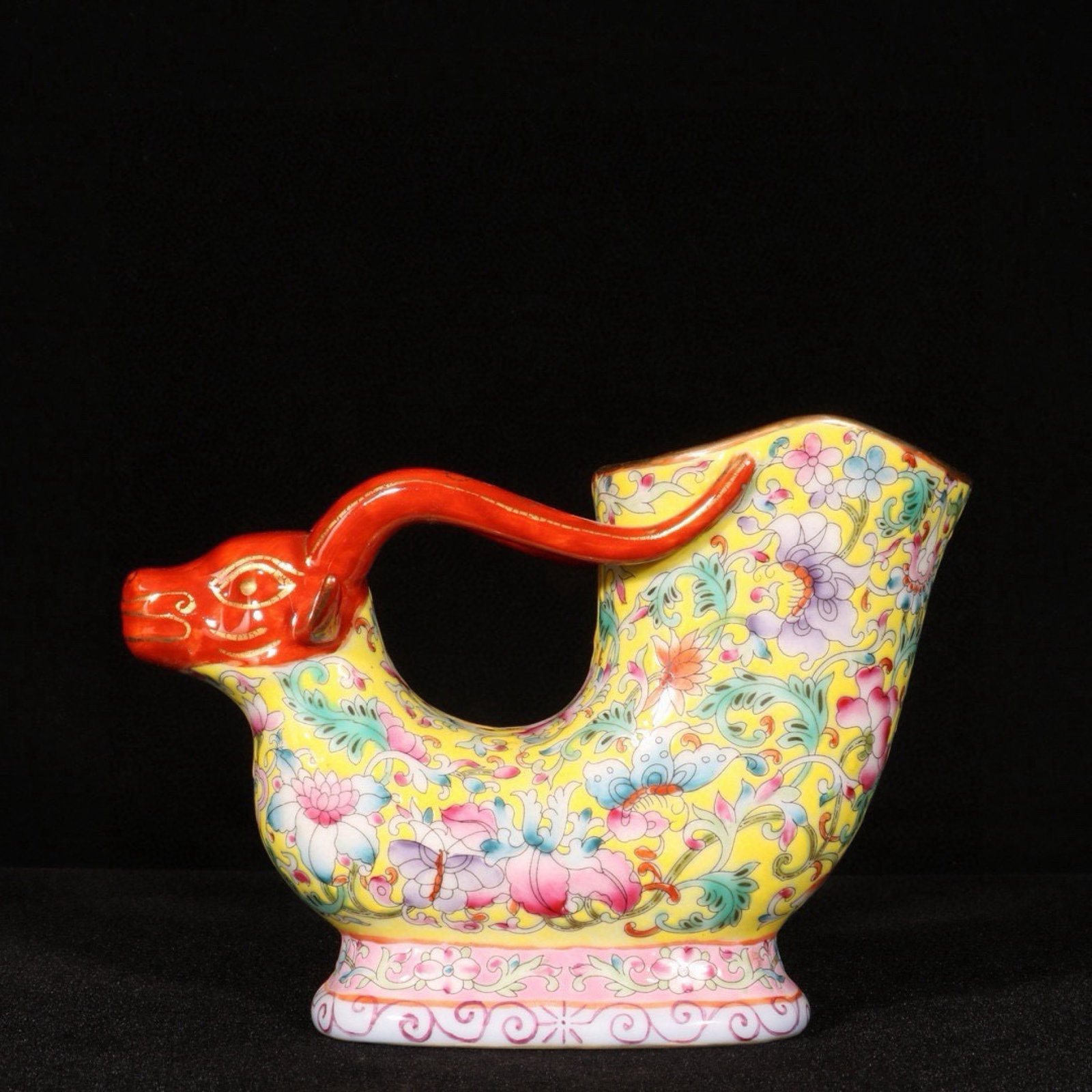 An Exquisite Enamel Flower Pattern Buffalo Cup - 2