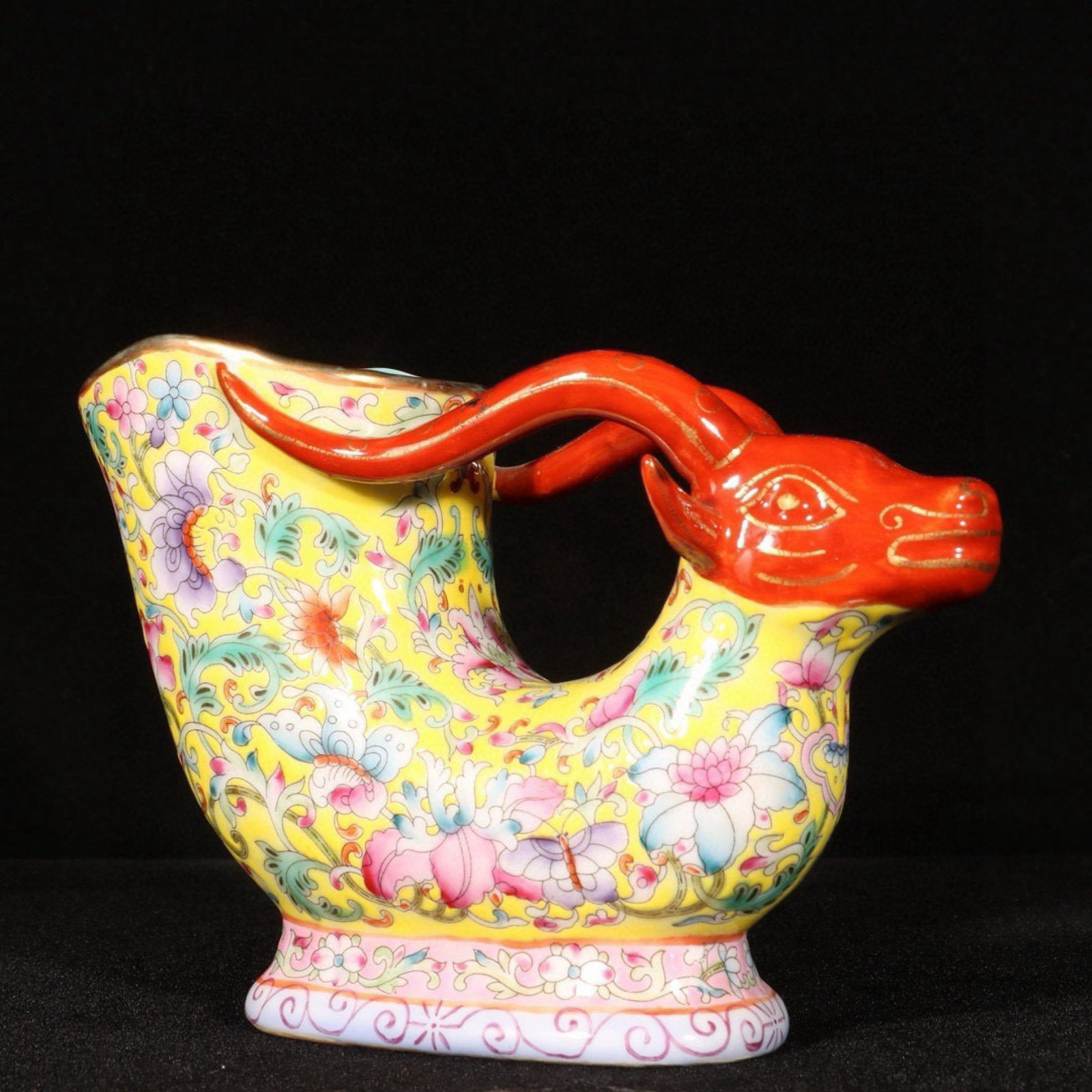 An Exquisite Enamel Flower Pattern Buffalo Cup - 6