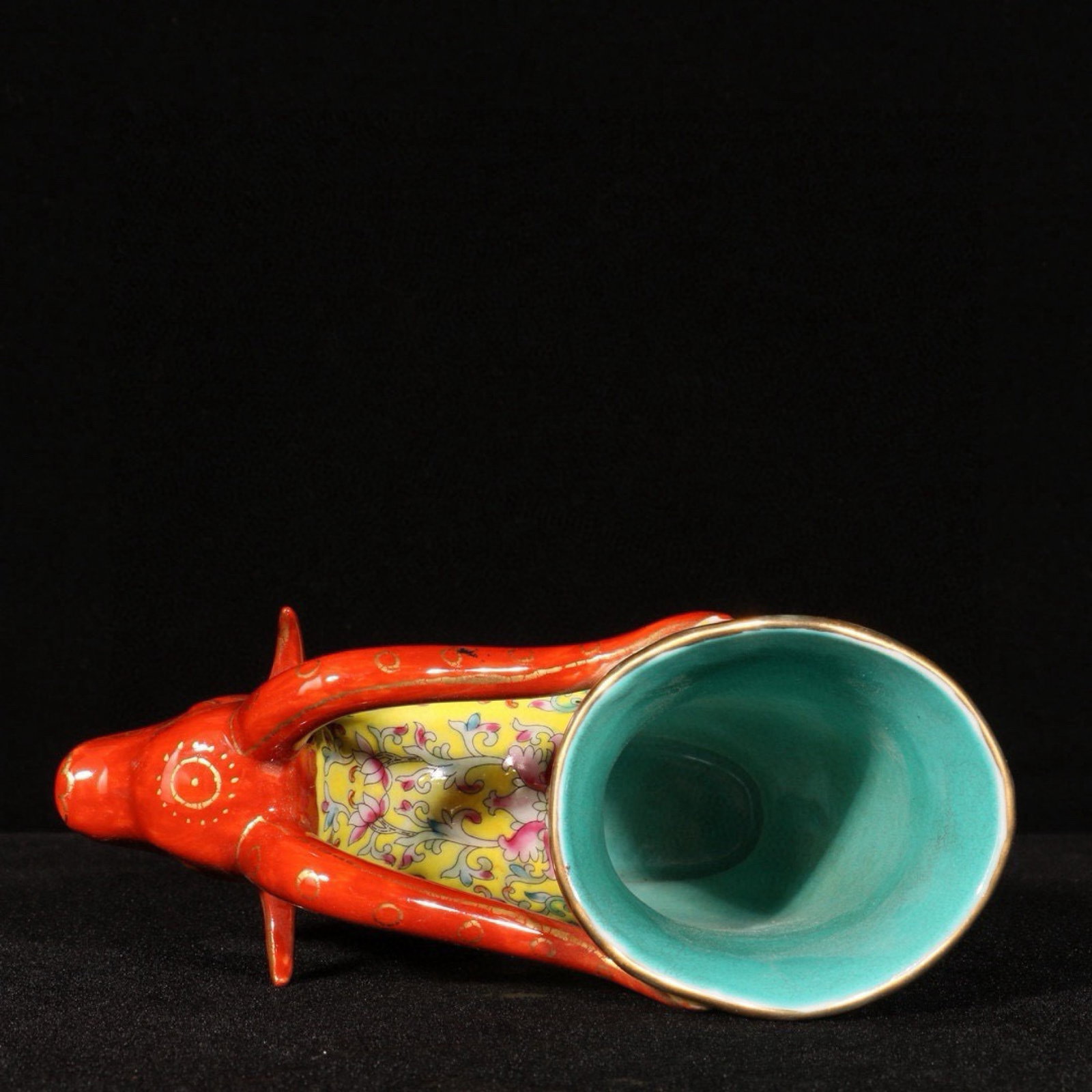An Exquisite Enamel Flower Pattern Buffalo Cup - 8