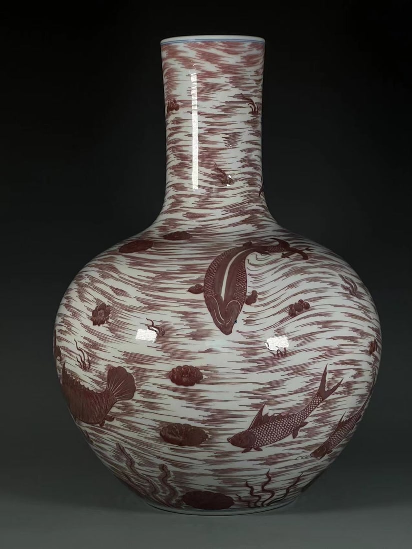 A Huge Underglaze-Red Fish Pattern Vase - 2
