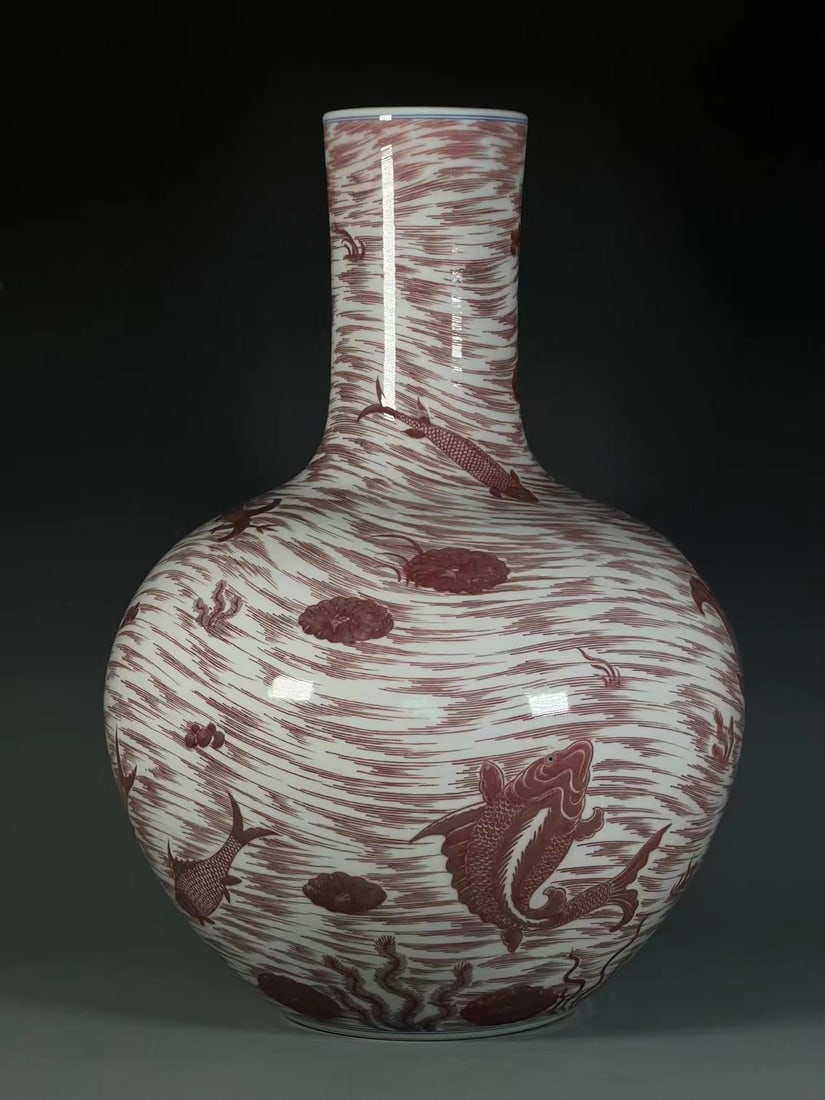 A Huge Underglaze-Red Fish Pattern Vase - 3