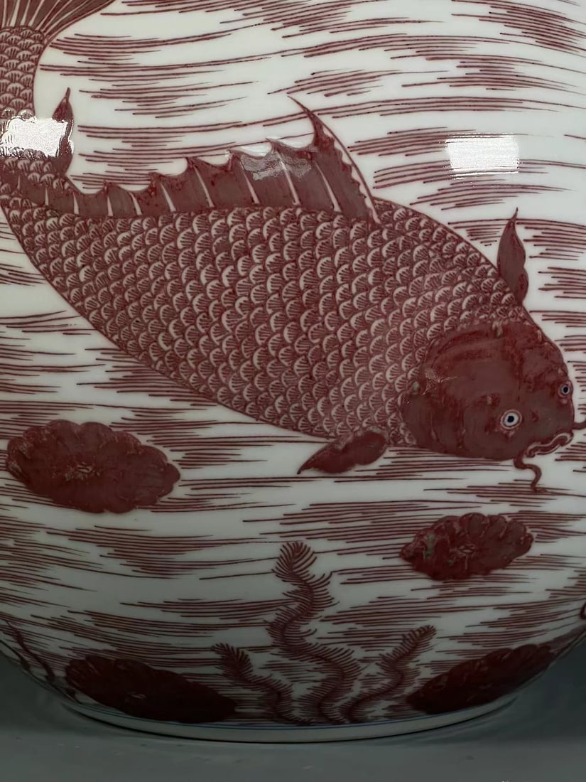 A Huge Underglaze-Red Fish Pattern Vase - 4