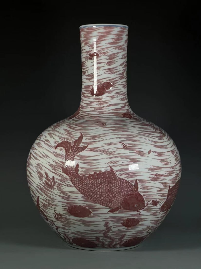 A Huge Underglaze-Red Fish Pattern Vase - 5