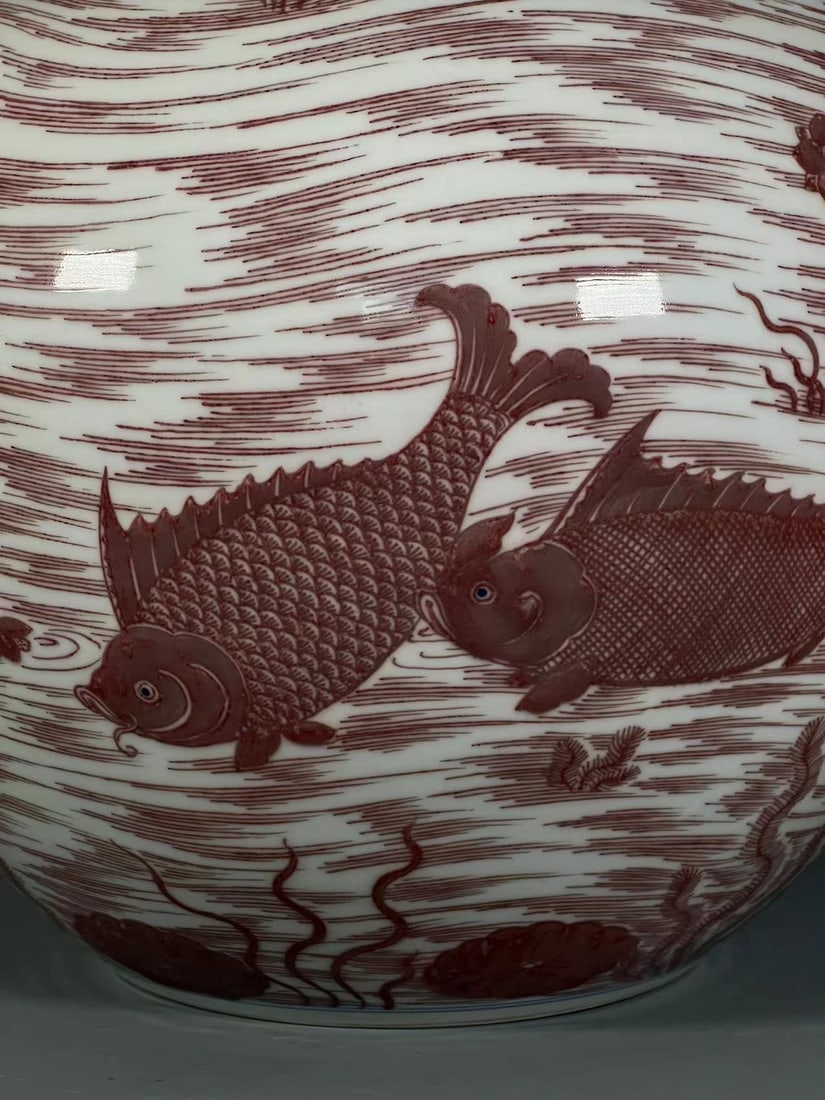 A Huge Underglaze-Red Fish Pattern Vase - 6
