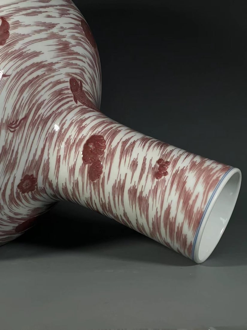 A Huge Underglaze-Red Fish Pattern Vase - 8